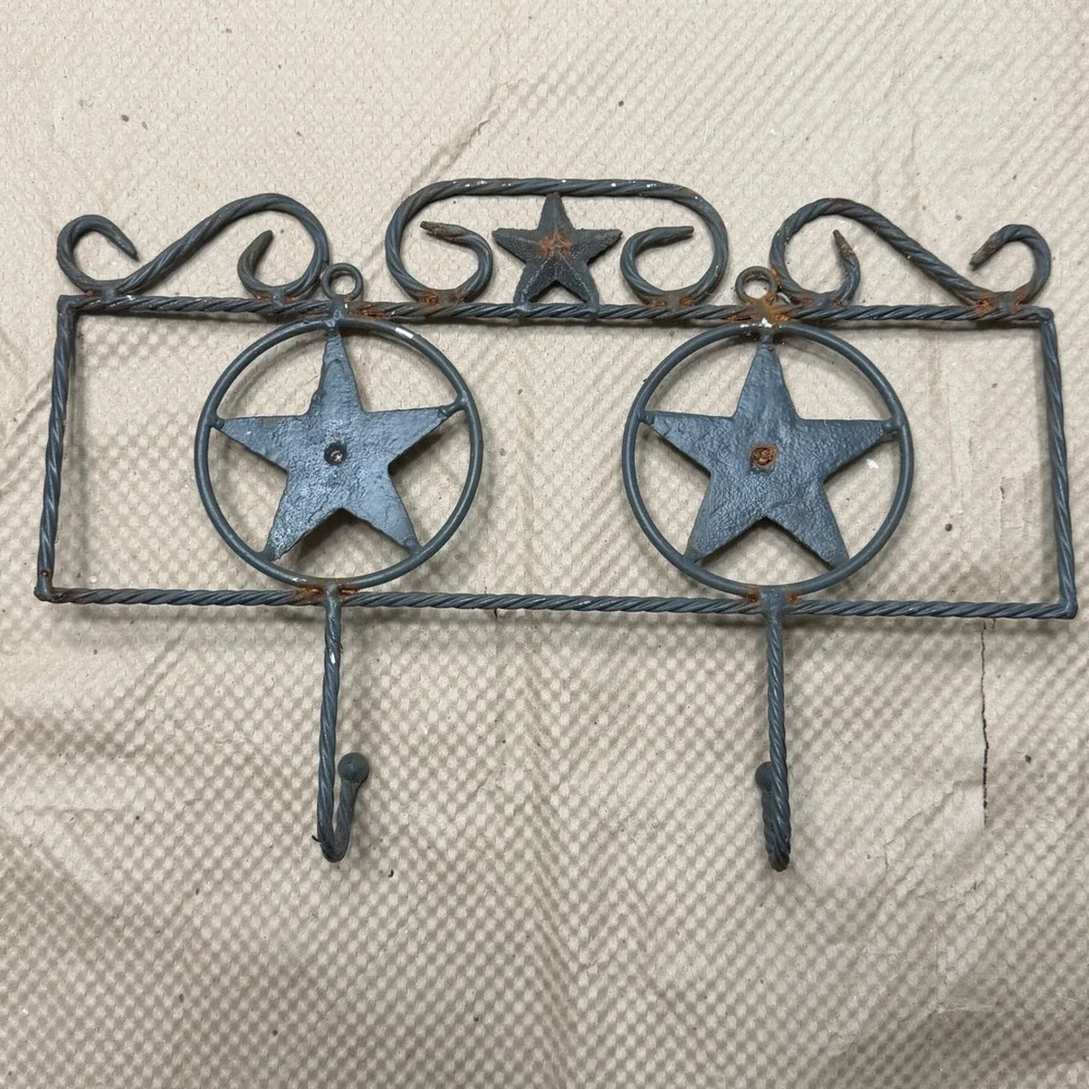 Rustic Wrought Iron Texas Lone Star Wall Hook Rack Western Farmhouse Decor 13.5